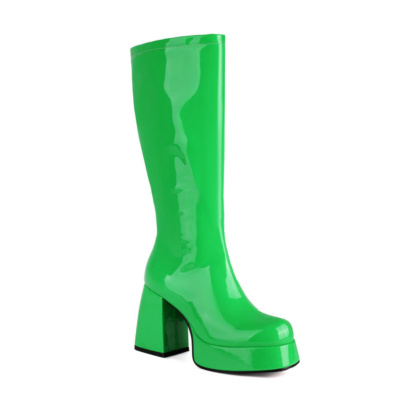 Women's Toe Platform Thick Super High Side Zipper Leg Knight Top Boots