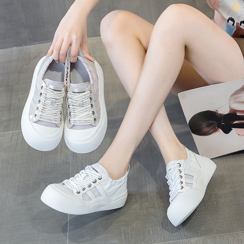 Women's Soft Bottom White Platform Portable Sports Sneakers
