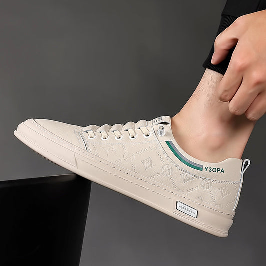 Men's White Fashion Trendy Breathable One Pedal Leather Shoes