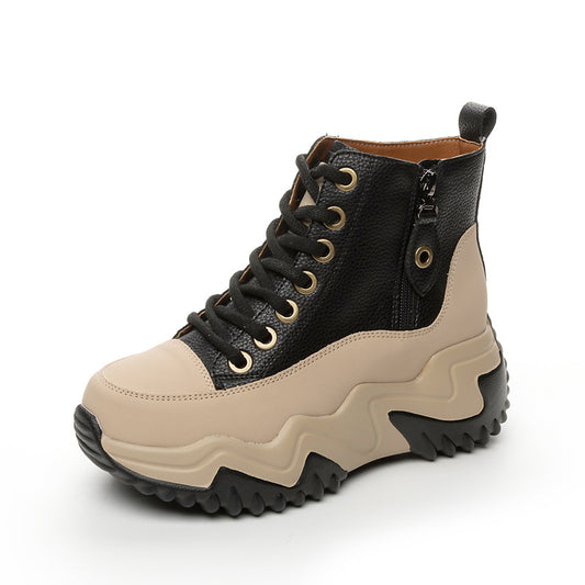 Women's Height Increasing Insole Lace Up Small Thick Bottom Color Matching Women's Cotton Shoes