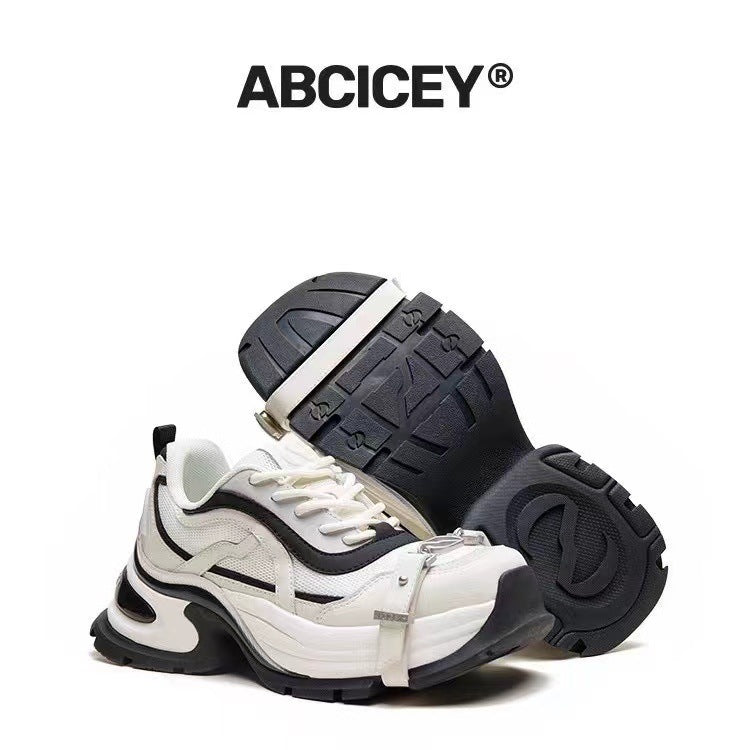 Women's Cowhide Sier Breathable Platform Height Increasing Sneakers