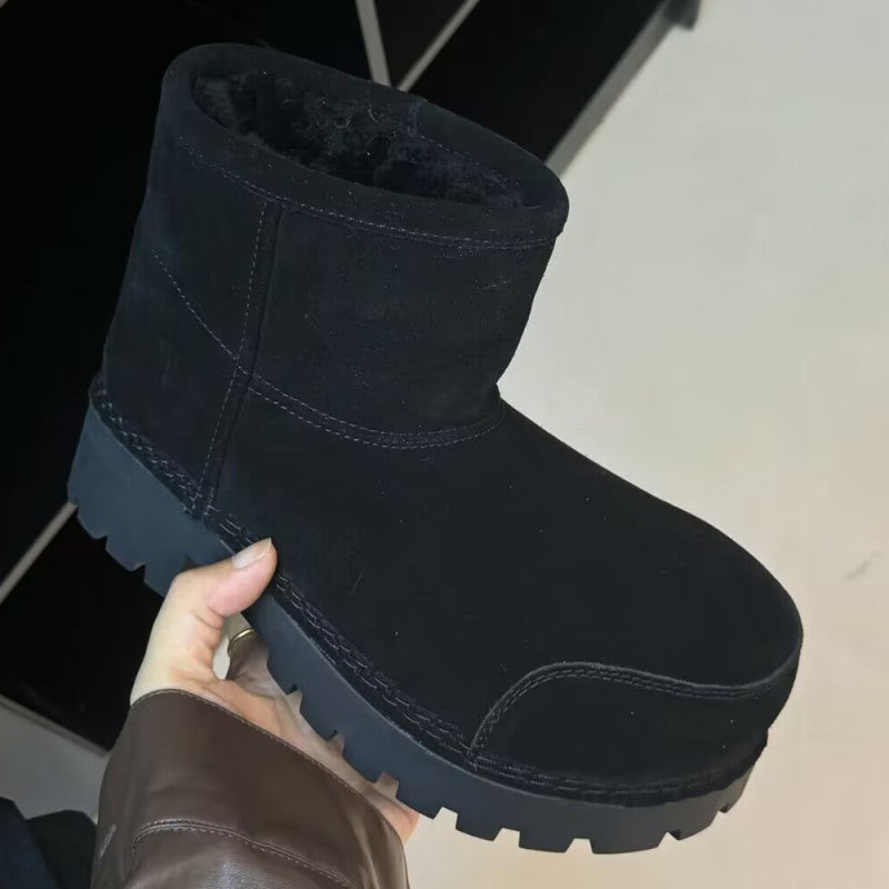Women's Cow Suede Ugly Cute Round Thermal Snow Boots