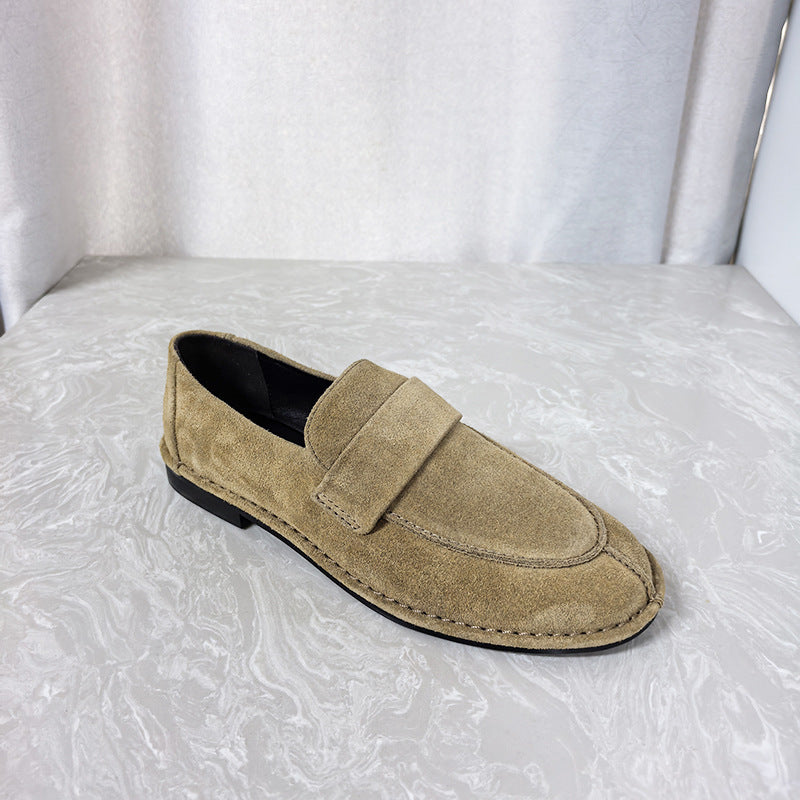 Women's Autumn Genuine Flat Round Toe Slip-on British Retro Loafers