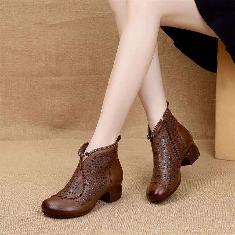 Women's Style Top Layer Cowhide Thick Punching Heels