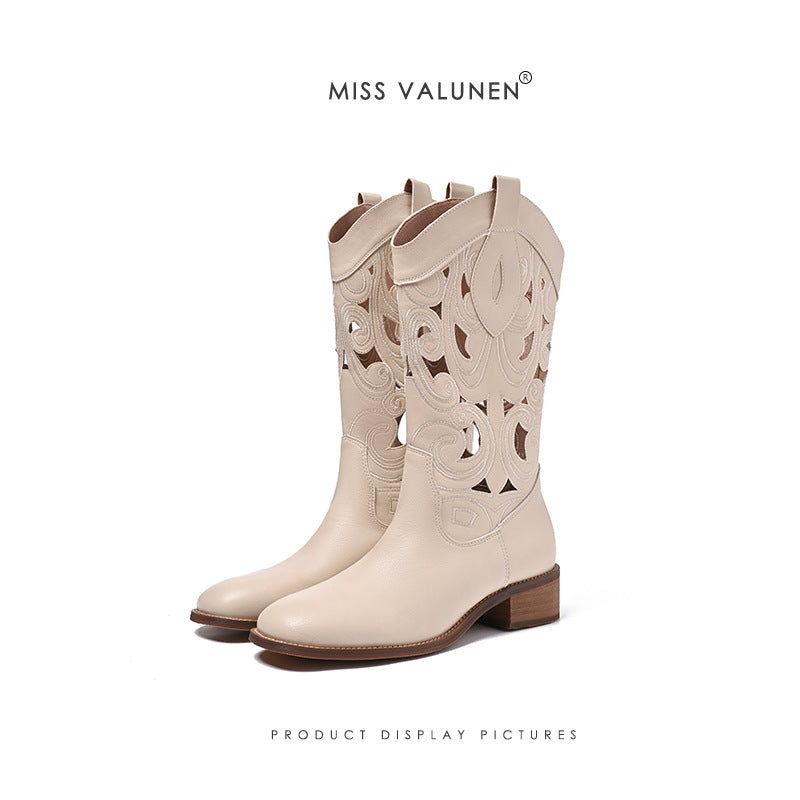 Women's Short Retro Ethnic Style Thick Bottom Motorcycle Chunky Women's Leather Boots