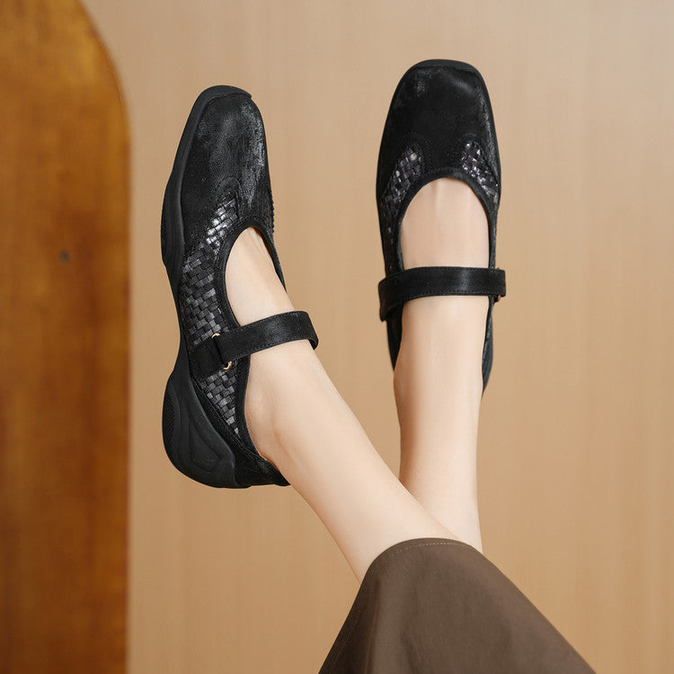 Women's Woven Strap Mary Jane Thick Bottom Shallow Women's Fashion Shoes