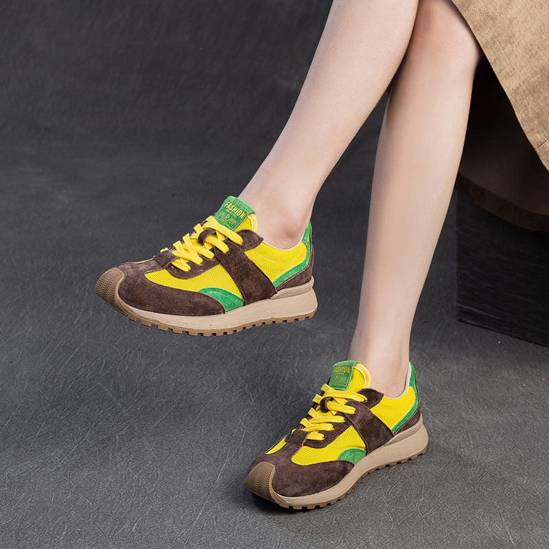 Women's Shu Breathable Mesh Color Matching Flat Bottom Comfort Pumps Women's Casual Shoes