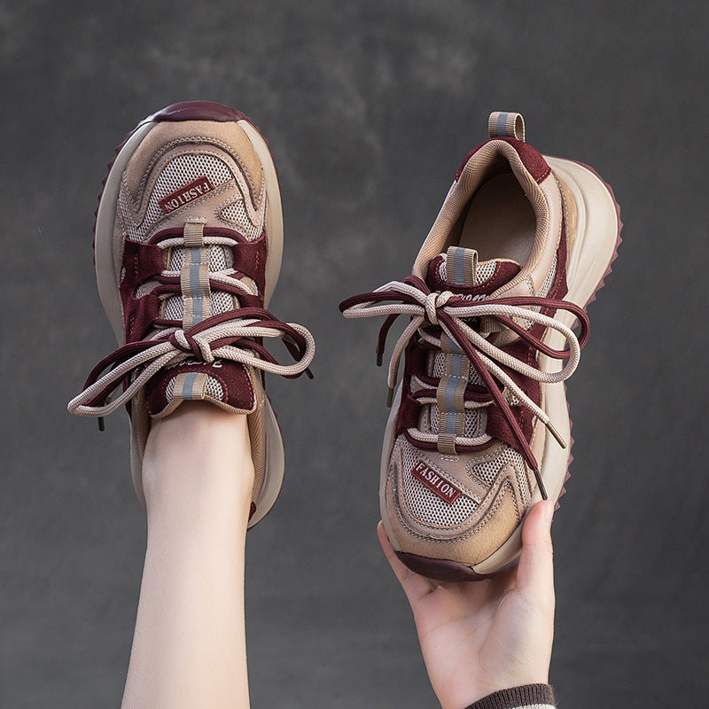 Women's Retro British Mesh Color Matching Platform Women's Casual Shoes