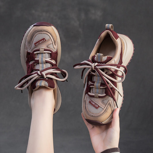 Women's Retro British Mesh Color Matching Platform Women's Casual Shoes