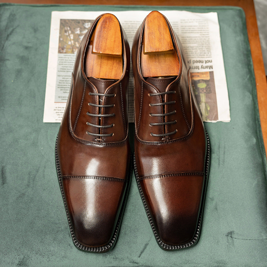 Men's Formal Wear Square Toe High-grade Cowhide Men's Business Leather Shoes
