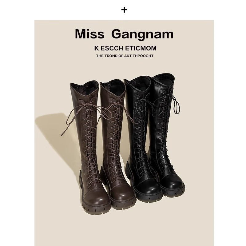 Women's Brown Knight V Cut High Leg Boots