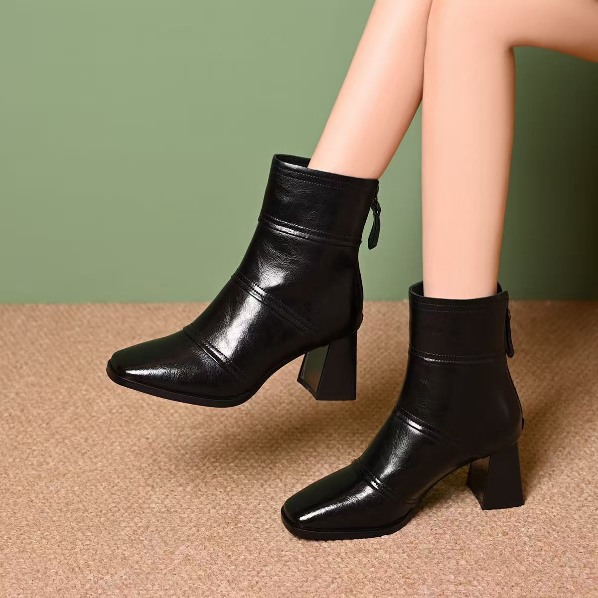 Women's Fashion Short Chunky Martin Brown Retro High Women's Leather Boots