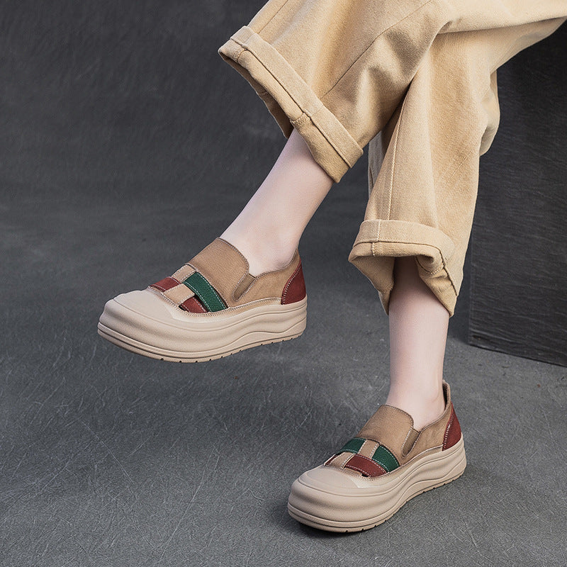 Women's Style Retro Color Matching Platform Slip-on Casual Shoes