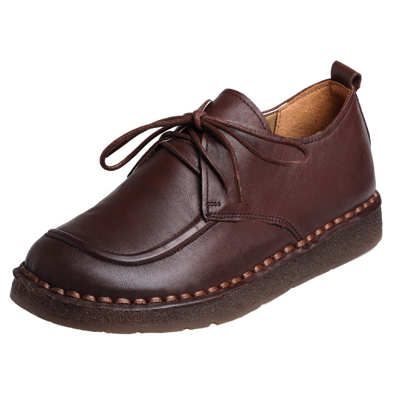 Spring Ethnic Style Vintage Cowhide Low Soft Bottom Women's Casual Shoes
