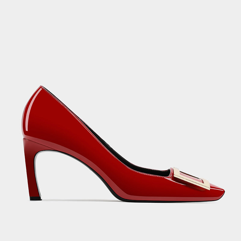 Square Buckle High Female Toe Business Temperament Stiletto Shallow Women's Casual Shoes