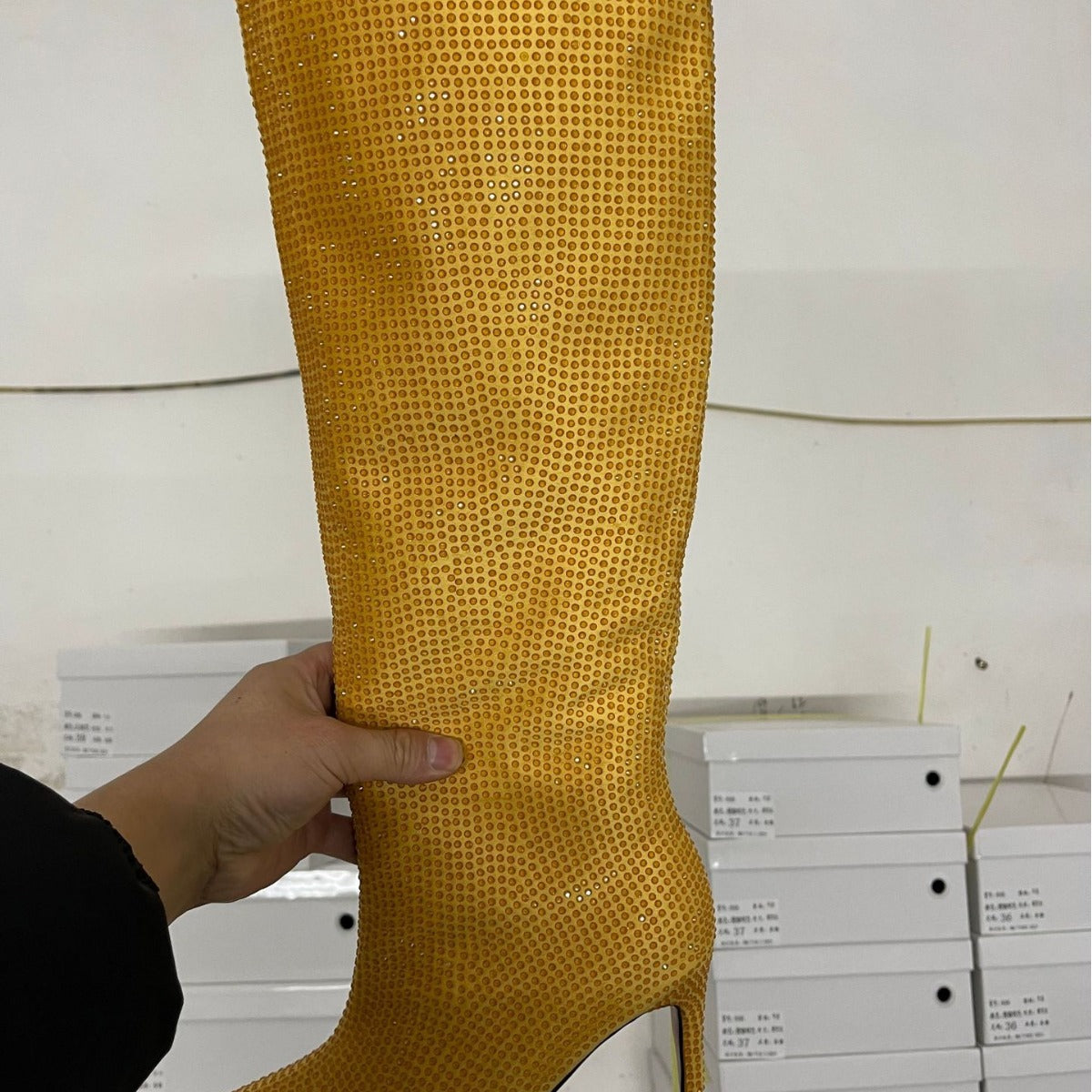 Women's Sky Rhinestone Pointed Toe Stiletto Knee-length Large Boots