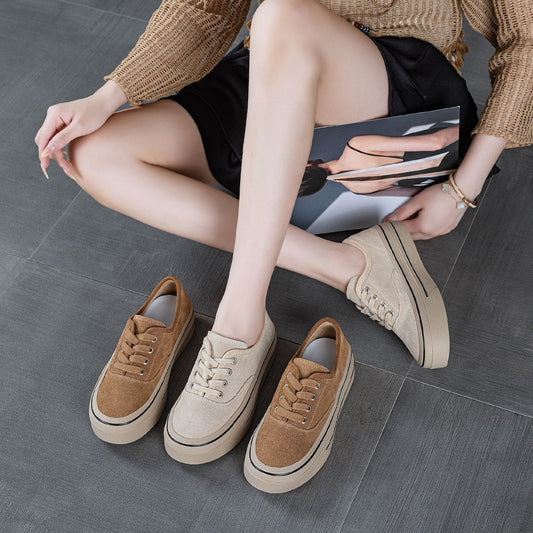 Women's Genuine Autumn Thick Bottom Breathable Sports Skate Leather Shoes