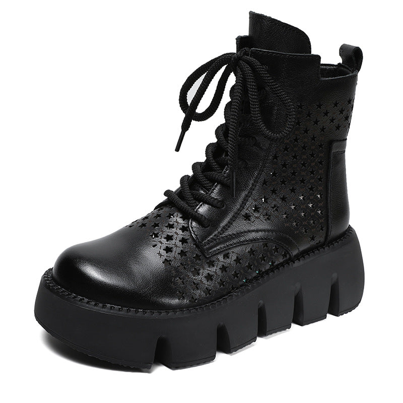 Women's Summer Retro Hole Zipper Platform Ethnic Sandals