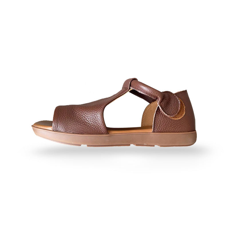 Women's British Style Handmade Velcro Open Toe Men's Shoes