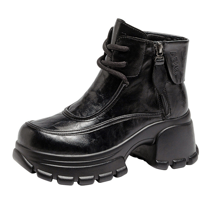 Women's Brown Winter Small Martin Thick Ankle Bottom Height Increasing Women's Cotton Shoes