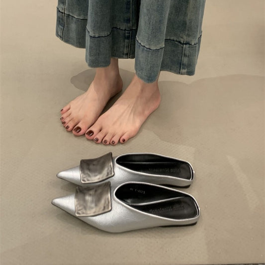 Women's Metal Buckle Closed Toe Half Outer Wear Summer Height Increasing Sandals