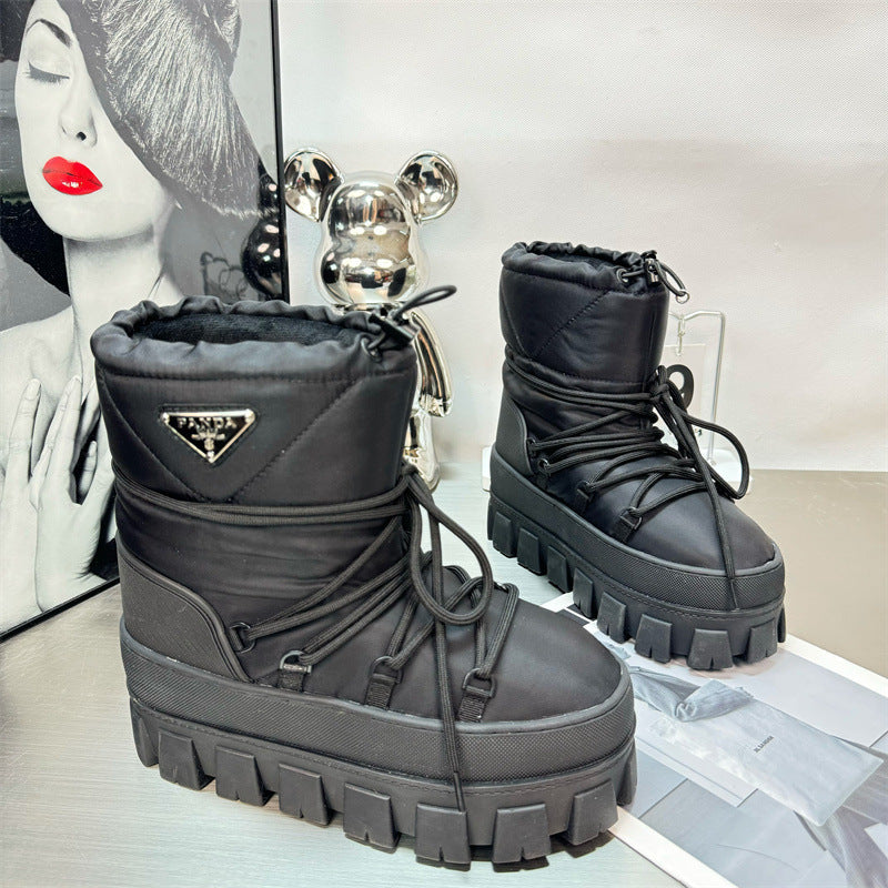 Women's Triangle Mark Thick Bottom Warm Keeping Short Winter Snow Boots