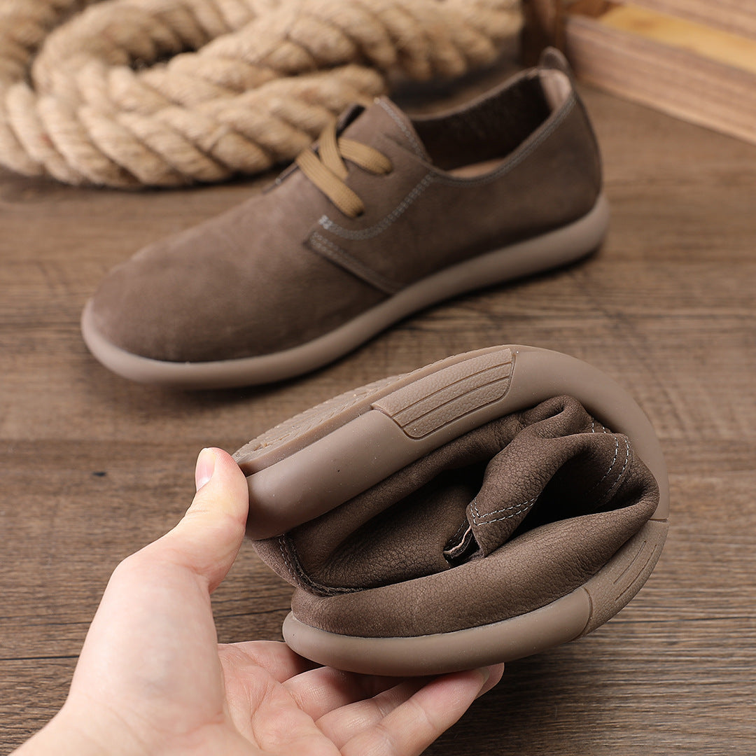Men's Single Layer British Leisure Top Cowhide Soft Bottom Comfortable Big Leather Shoes
