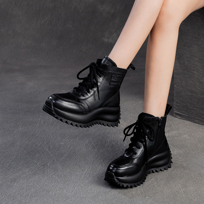 Women's Winter Platform Martin Height Increasing Short British Women's Leather Boots