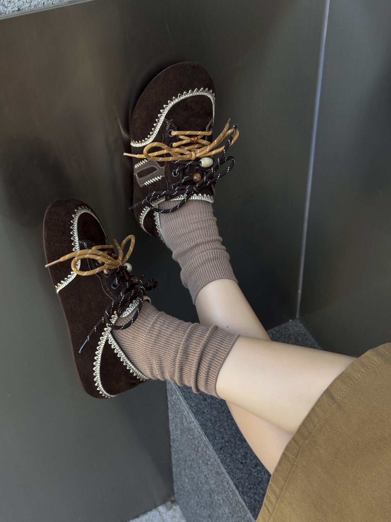 Women's Cow Suede Rubber Sole Pumps Autumn Retro Women's Fashion Shoes