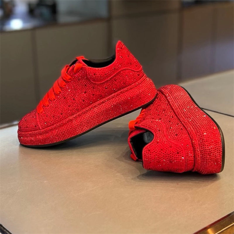 Men's Rhinestone Skate Pure Color Trendy Lace Men's Board Shoes