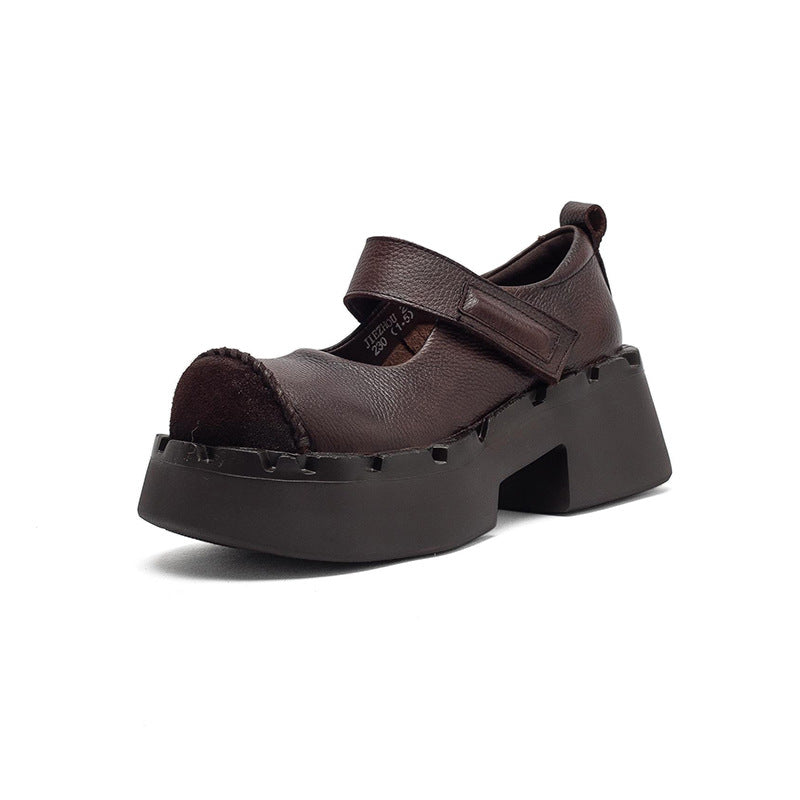 Women's Artistic Retro Platform Pumps Ugly Cute Head Velcro Women's Casual Shoes
