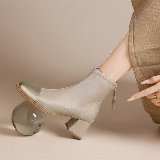 Elegant Short Comfortable Travel Square Toe Fashion Women's Leather Boots