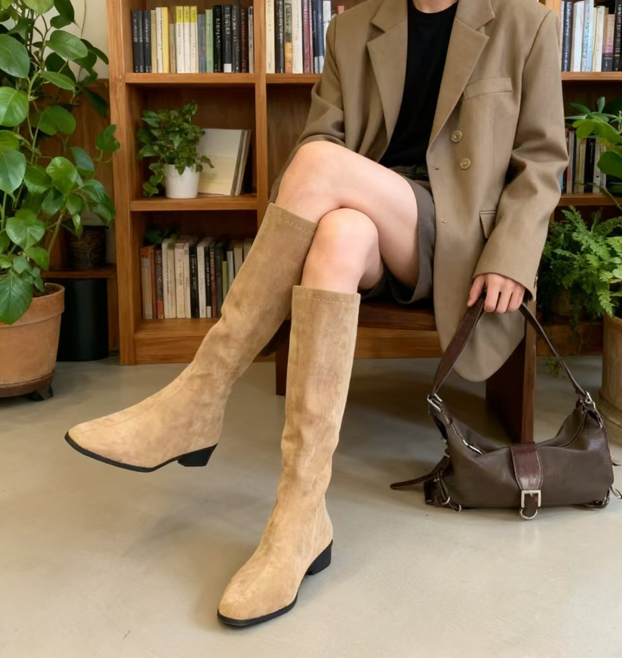 Women's Height Increasing Insole Suede High Slimming Tall Stretch Retro Women's Leather Boots