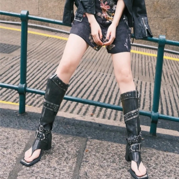 Women's High Hot Genuine Pants Pipe Flip-flops Boots