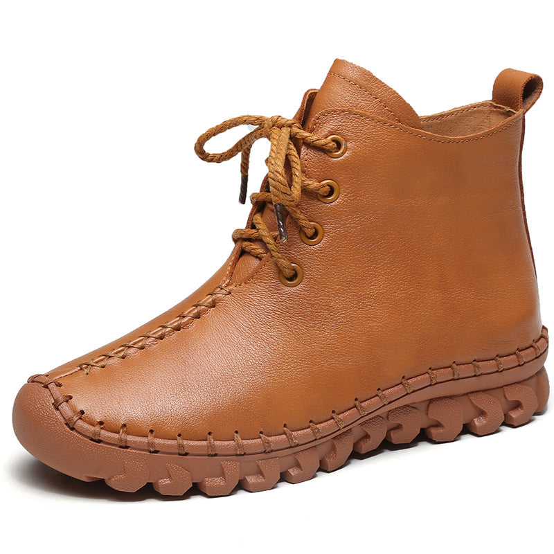 Women's Mother's Short Fleece-lined Warm Soft Bottom Leather Shoes