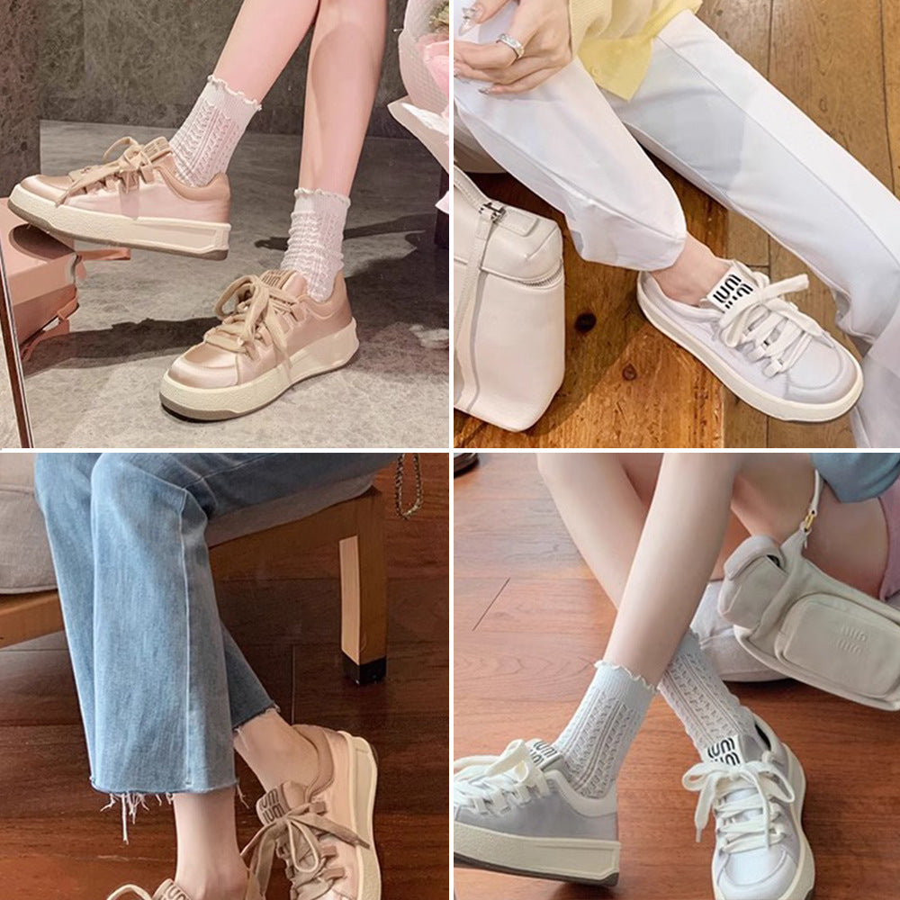 Grape Mom Satin Round Head Thick Sneakers