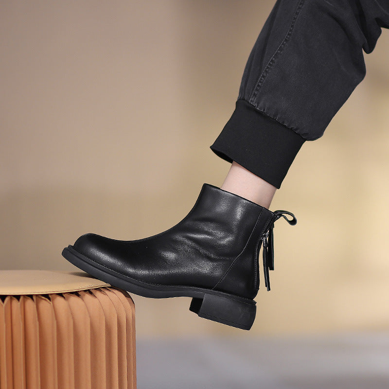 Women's Double Zipper Booties Soft Bottom Surface Retro Boots