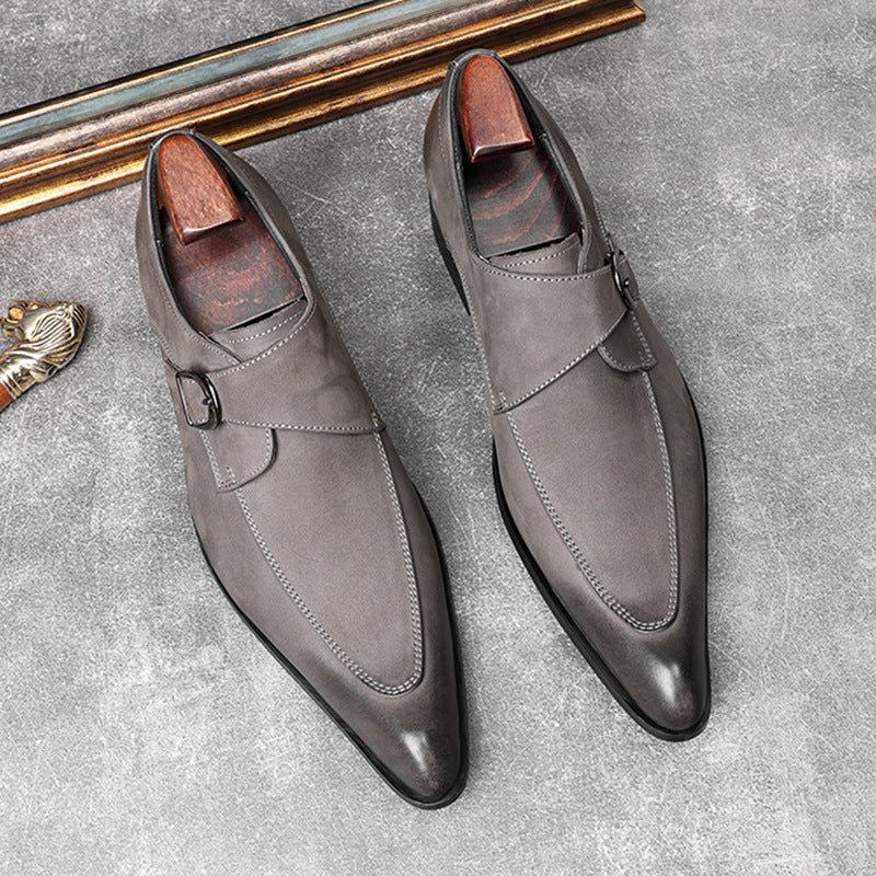 Men's Fashion Pointed Top Layer Cowhide Suede Leather Shoes