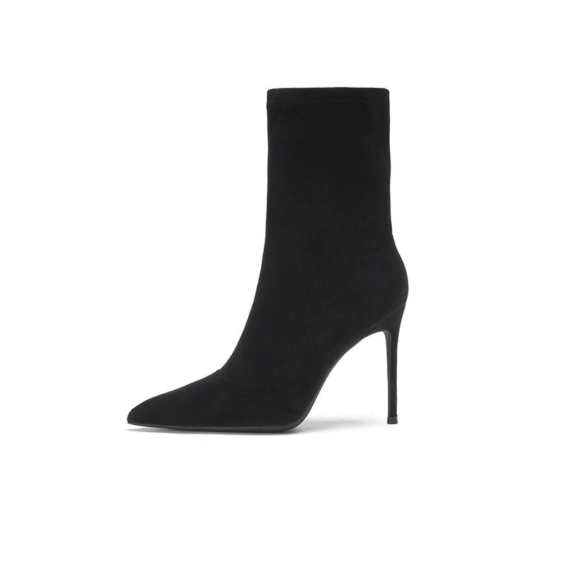 Women's Fashion Pointed Ankle Thin High-heel Suede Solid Color Sleeve Women's Leather Boots