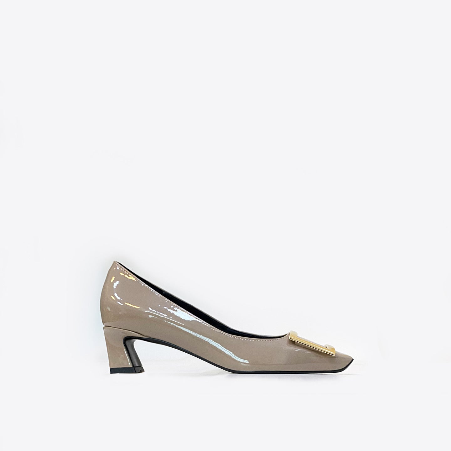 Spring Patent Square Buckle High Medium Chunky Workplace Commuter Shallow Heels