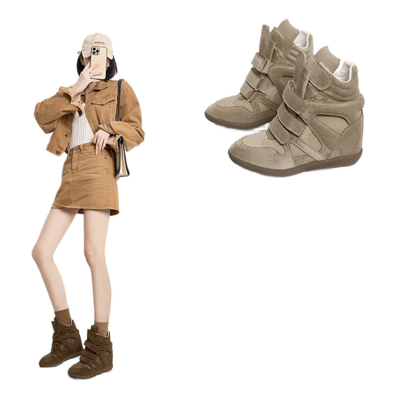 Women's Increasing Insole Velcro Platform Ankle Matte Women's Leather Boots