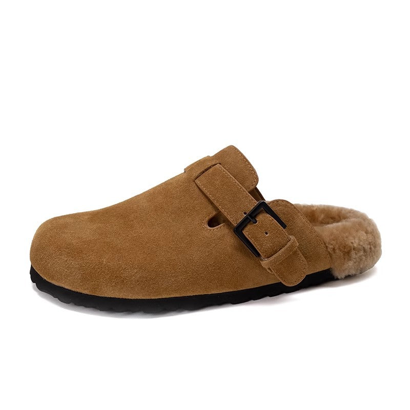 Women's Retro Wool Platform Winter Fleece-lined Closed Toe Fluffy Sandals