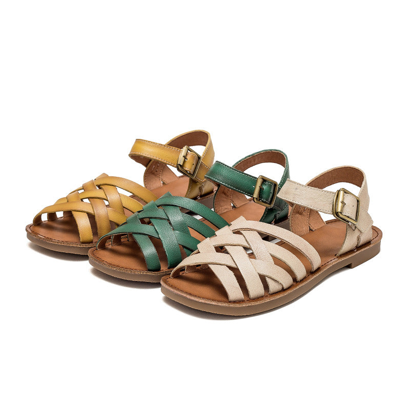 Women's Summer Flat Round Toe Polished Retro Sandals