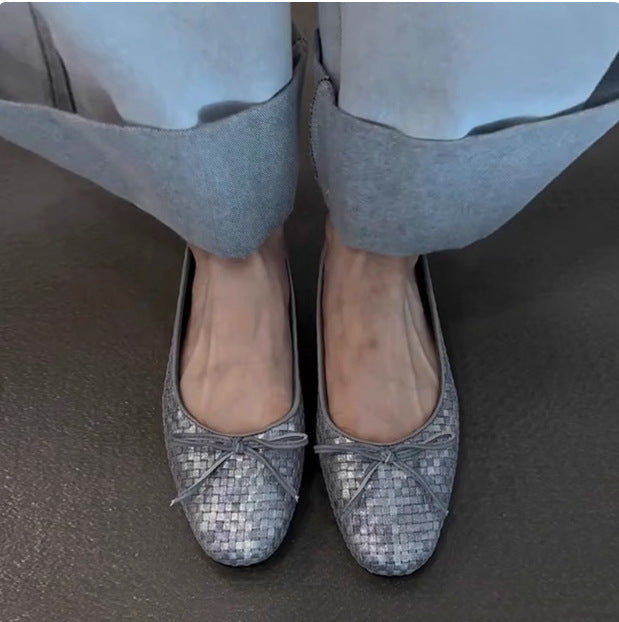 Woven Bow Flat Ballet Summer Temperament Soft Slippers