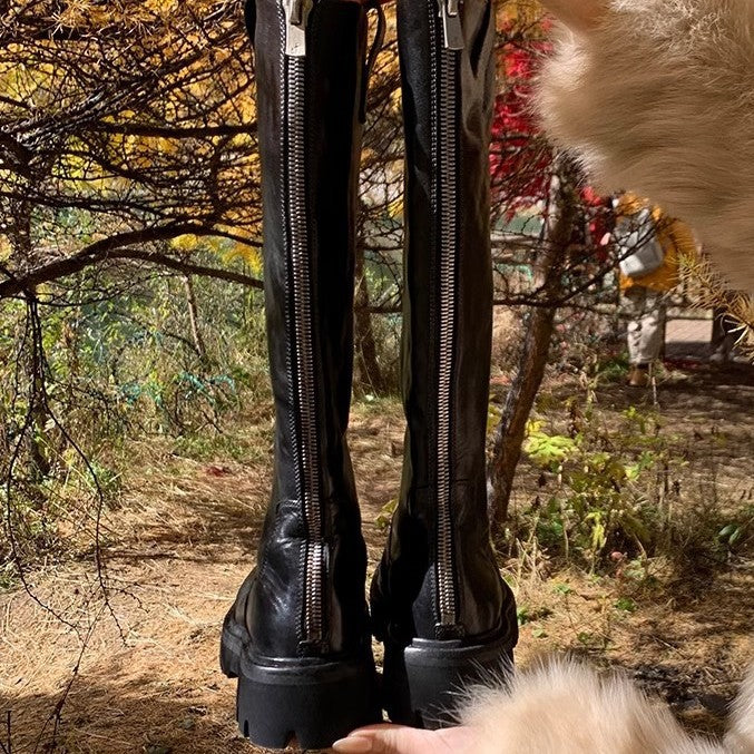 Women's Mom Washed Horse Round Head Thick Bottom Boots