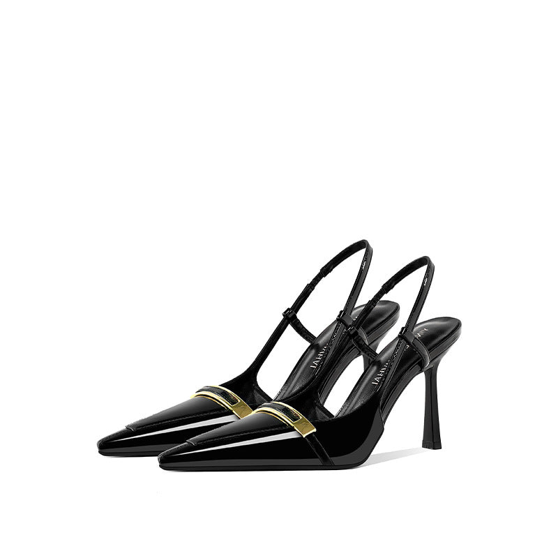 Women's Buckle Square Head Stiletto Patent Sexy Back High Heeled Sandals