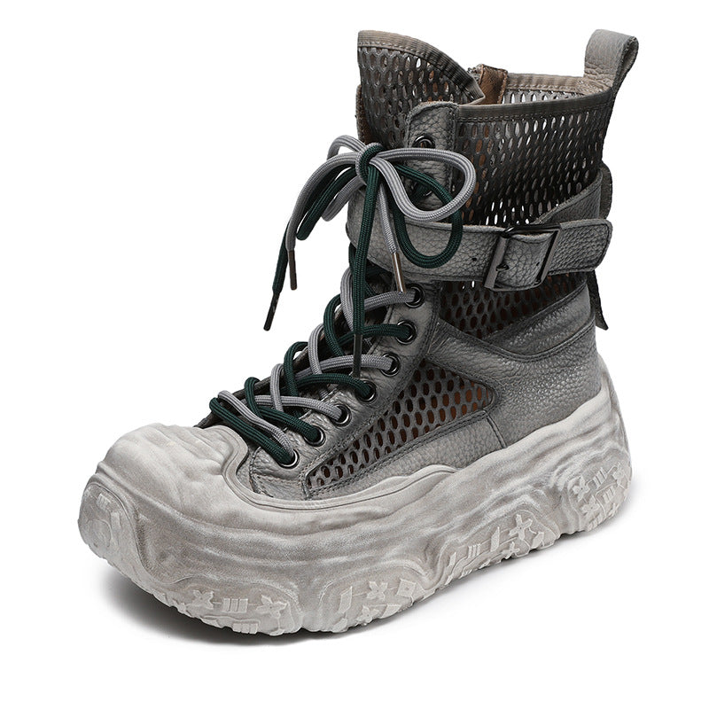 Women's Summer Cowhide Round Head Leisure High Breathable Comfortable Sports Wind Platform Sandals