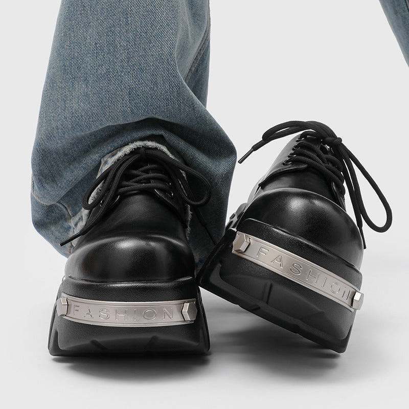 Men's Thick Bottom Derby Height Increasing Gear Bulldozer Big Head Men's Casual Leather Shoes