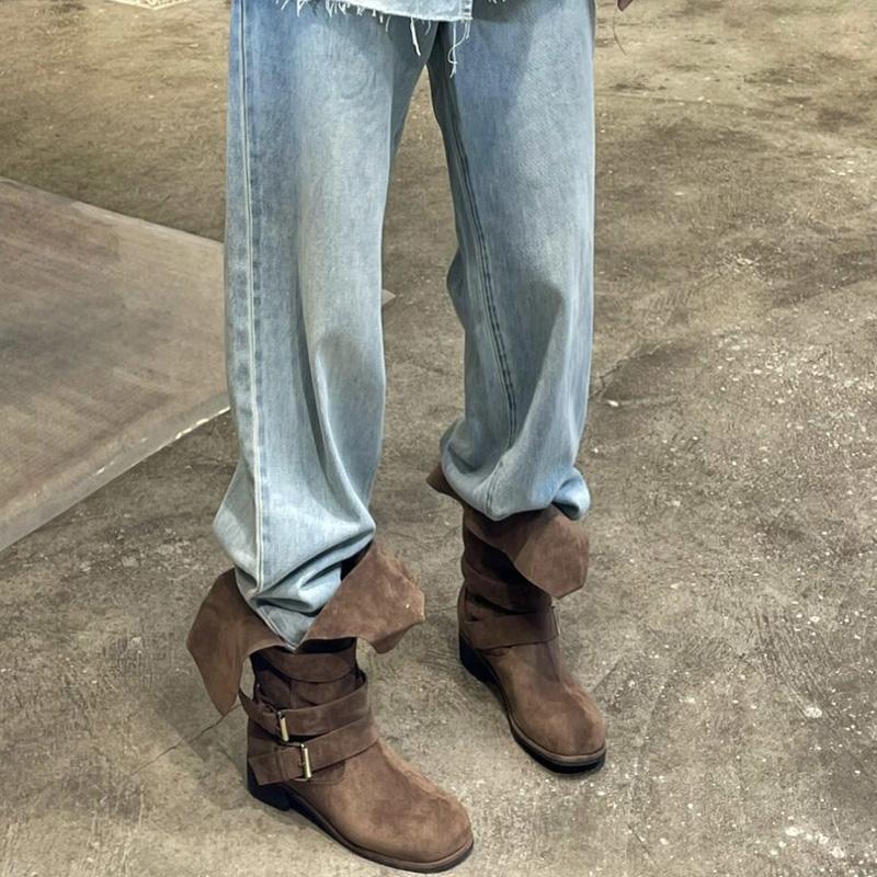 Women's Waste Soil Style Belt Buckle Knee-high Thick Frosted Super Soft Boots
