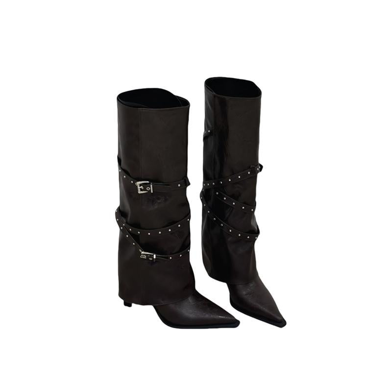 Women's Pants Pointed Toe Stiletto Rivet Hot Fried Street Women's Leather Boots